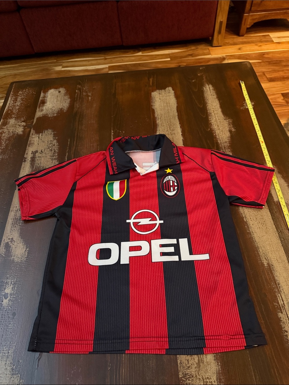 AC Milan Kids Red & Black Soccer Jersey - Opel Sponsor #9 Weah